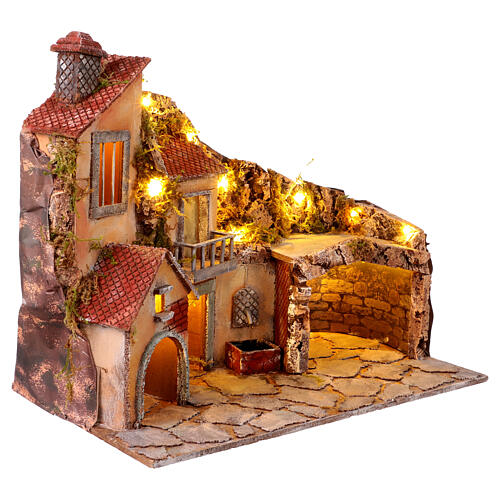 Presepe case con fontana 50x60x35 cm presepe napoletano 10-12 cm 4