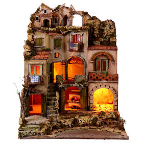 Nativity scene village 18th century mill 75x60x55 cm, Neapolitan nativity scene 10-12 cm