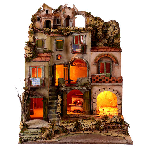 Nativity scene village 18th century mill 75x60x55 cm, Neapolitan nativity scene 10-12 cm 1