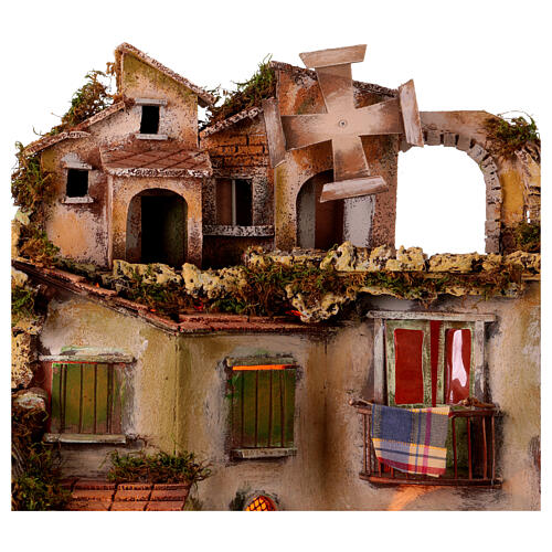 Nativity scene village 18th century mill 75x60x55 cm, Neapolitan nativity scene 10-12 cm 4