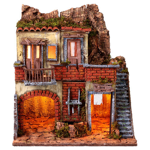 Antiga vila com fonte estilo séc. 18 presépio napolitano 10-12 cm 45x40x30 cm 1