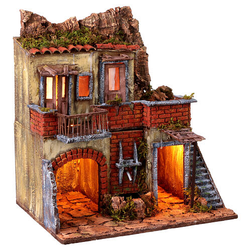 Antiga vila com fonte estilo séc. 18 presépio napolitano 10-12 cm 45x40x30 cm 3