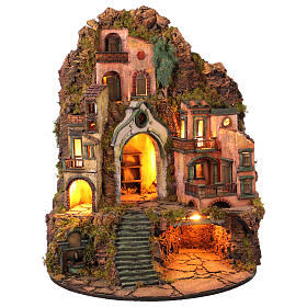 Nativity Scene in 18th century style with half-arch base, 75x60x45 cm, for 10-12 cm Neapolitan Nativity Scene