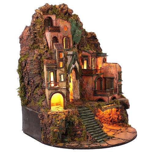 18th century nativity village with fountain and half-arch base 75x60x45 cm Neapolitan nativity scene 10-12 cm 6