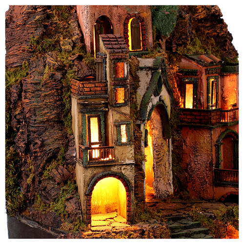 18th century nativity village with fountain and half-arch base 75x60x45 cm Neapolitan nativity scene 10-12 cm 7