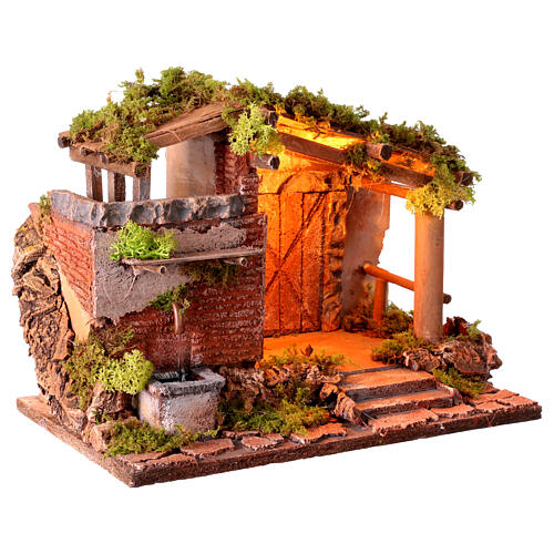 Capanna con portico e fontana 25x30x20 cm presepe napoletano 10-12 cm 4