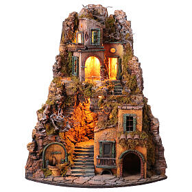 Small corner-base village with fountain 70x35x35 cm Neapolitan nativity scene 10-12 cm