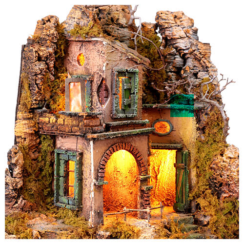 Small corner-base village with fountain 70x35x35 cm Neapolitan nativity scene 10-12 cm 2