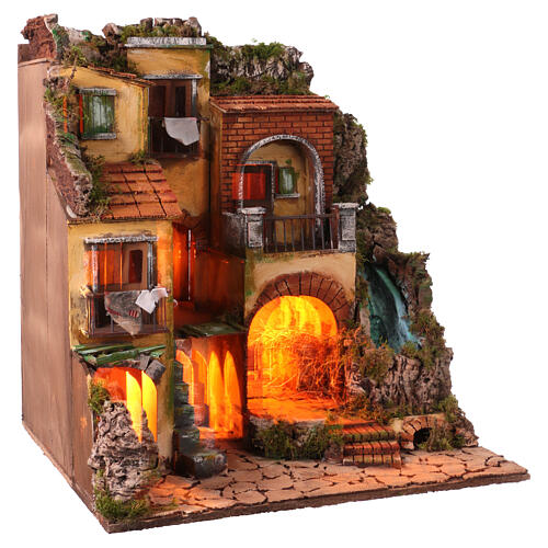 Pueblo belén horno y cascada 55x50x45 cm napolitano 10-12 cm 4