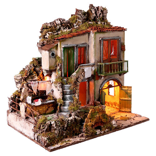 Presepe stile 700 con lavatoio 60x60x40 cm stile napoletano 10-12 cm 3
