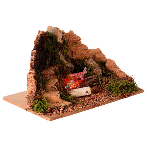 Landschaft mit Feuerstelle, Flackerlichteffekt – 10 × 20 × 12 cm, geeignet für eine 8 cm Krippe, neapolitanischer Stil 3