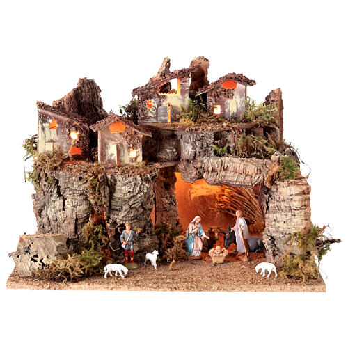 Villaggio illuminato di montagna 40x30x25 cm presepe 6-8 cm 1