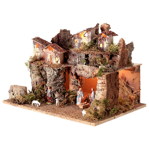 Villaggio illuminato di montagna 40x30x25 cm presepe 6-8 cm 3