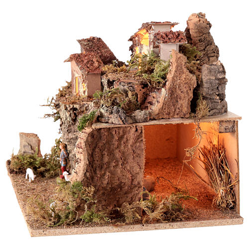 Villaggio illuminato di montagna 40x30x25 cm presepe 6-8 cm 5