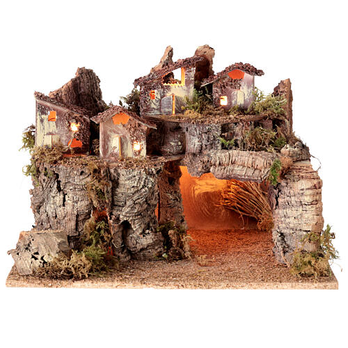 Aldeia de montanha iluminada 40x30x25 cm para presépio 6-8 cm 6
