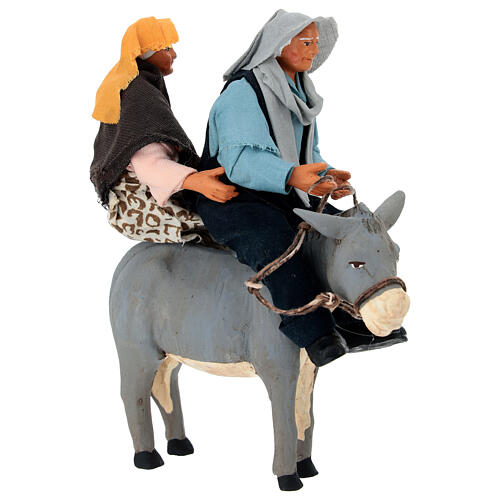Couple de personnes âgées sur âne crèche napolitaine de 13 cm 3