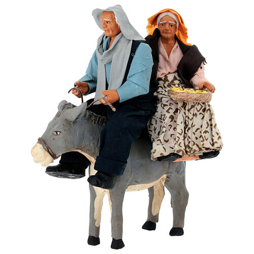 Elderly couple on donkey figurine, Neapolitan Nativity Scene 13 cm 2