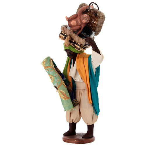 Moor carpet seller with basket and monkey for 13 cm Neapolitan Nativity Scene 2