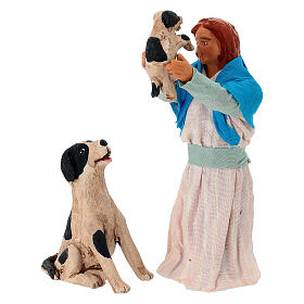 Fille avec chiot et chien crèche napolitaine 13 cm