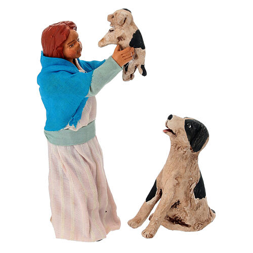 Ragazza con cucciolo e cane presepe napoletano da 13 cm 3