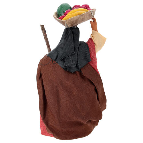 Frau mit Obstkorb und Stock, Krippenfigur, Terrakotta, neapolitanische Krippe, für 10 cm Krippe 5