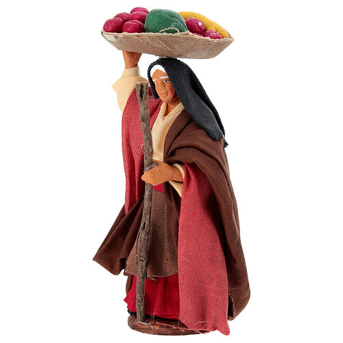 Woman with fruit basket and stick for 10 cm Neapolitan Nativity Scene 4