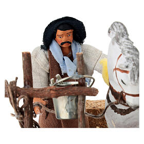 Homme brossant le cheval crèche napolitaine 10 cm