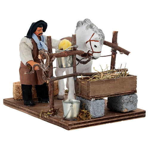 Uomo striglia il cavallo presepe napoletano da 10 cm 3