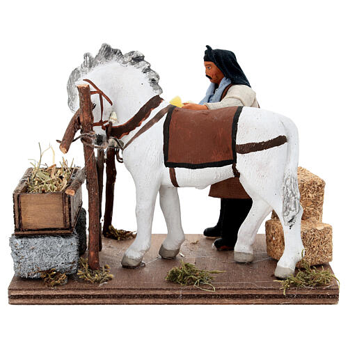 Uomo striglia il cavallo presepe napoletano da 10 cm 5