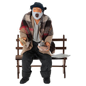 Uomo seduto su panchina con pipa e piccione presepe napoletano 18 cm
