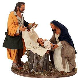 Nativité sur base en bois crèche napolitaine de 30 cm