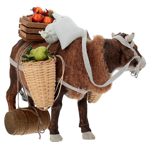 Bue con cesti di frutta e botti movimento presepe napoletano da 12 cm 5