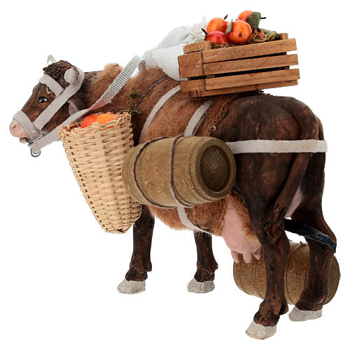 Ox with fruit baskets and barrels, animated Neapolitan nativity 12 cm 6