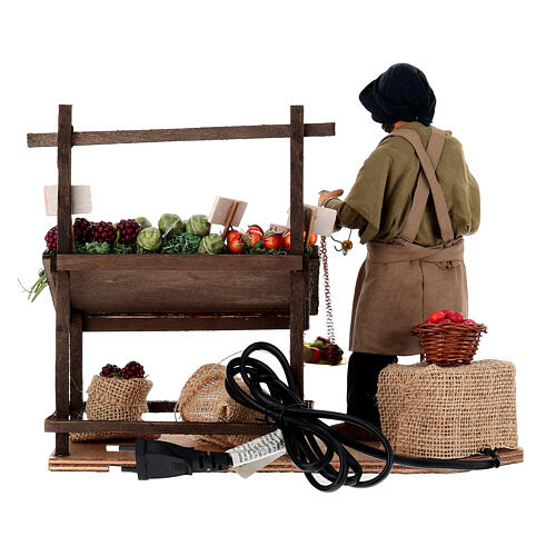 Fruttivendolo in movimento con bilancia e banco di frutta 25 cm presepe napoletano 5