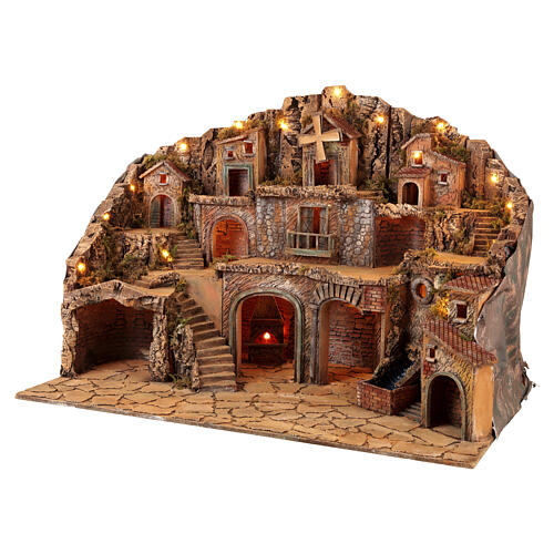 Village illuminé 100x60x70 cm cascade moulin four pour crèche napolitaine 10-12 cm 3