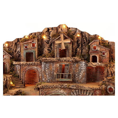 Village illuminé 100x60x70 cm cascade moulin four pour crèche napolitaine 10-12 cm 4
