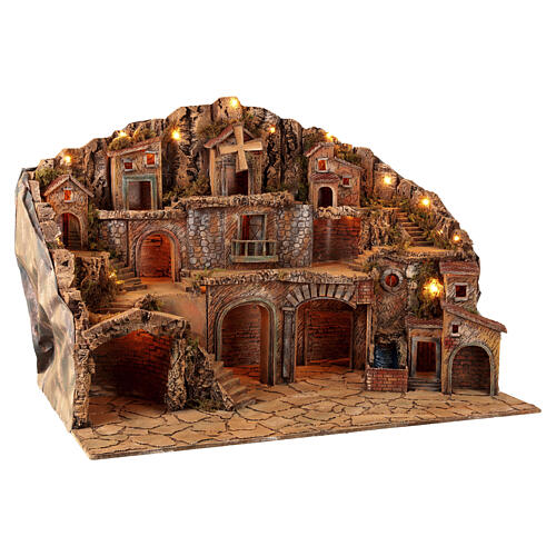 Village illuminé 100x60x70 cm cascade moulin four pour crèche napolitaine 10-12 cm 7