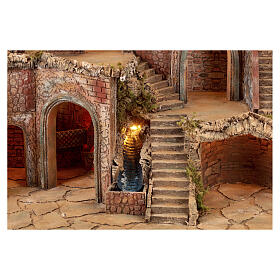 Illuminated setting with mill movement and real waterfall for 10-12 cm Neapolitan Nativity Scene, 100x60x84 cm