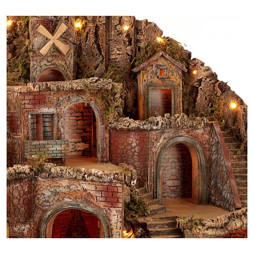 Décor 100x60x85 cm illuminé mouvement moulin cascade véritable Crèche Napolitaine 10-12 cm 8