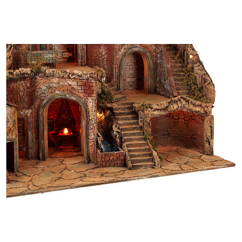 Illuminated Village Setting 100x60x85 cm with Mill and Real Waterfall for Neapolitan Nativity 10-12 cm 7