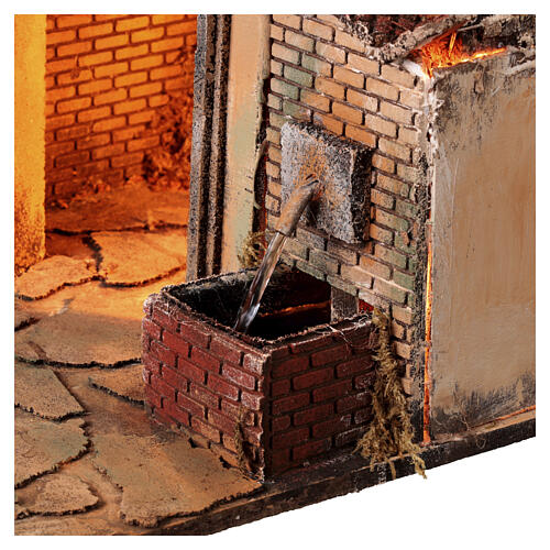 Krippendorf mit Brunnen und Geburt Christi, neapolitanischer Stil – 45 × 65 × 40 cm 4