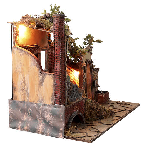 Krippendorf mit Brunnen und Geburt Christi, neapolitanischer Stil – 45 × 65 × 40 cm 6