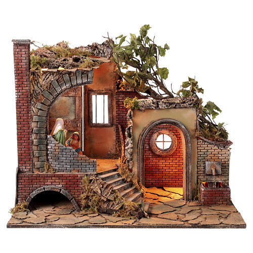 Borgo Presepe Napoletano con fontana Sacra Famiglia 45x65x40 cm presepe 10-15 cm 1