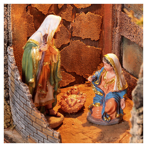 Borgo Presepe Napoletano con fontana Sacra Famiglia 45x65x40 cm presepe 10-15 cm 2