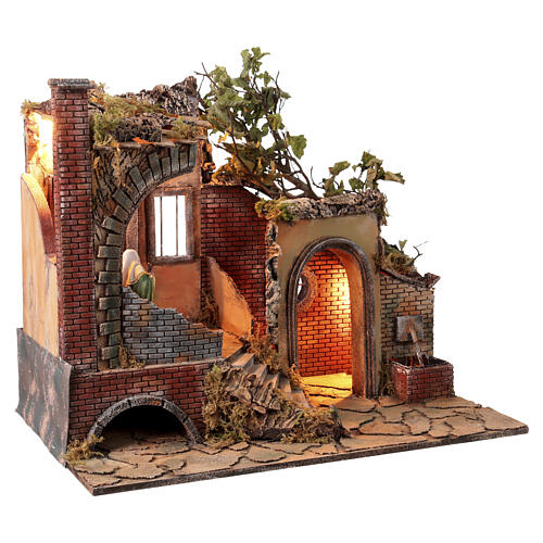 Borgo Presepe Napoletano con fontana Sacra Famiglia 45x65x40 cm presepe 10-15 cm 5