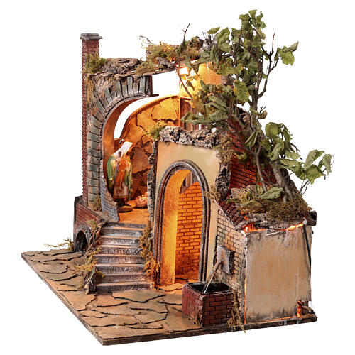 Borgo Presepe Napoletano con fontana Sacra Famiglia 45x65x40 cm presepe 10-15 cm 7