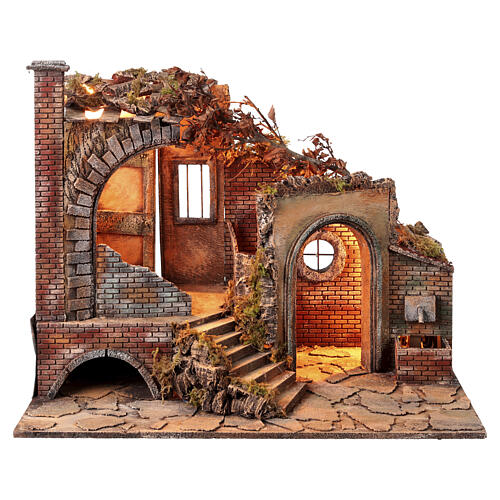 Borgo Presepe Napoletano con fontana Sacra Famiglia 45x65x40 cm presepe 10-15 cm 8