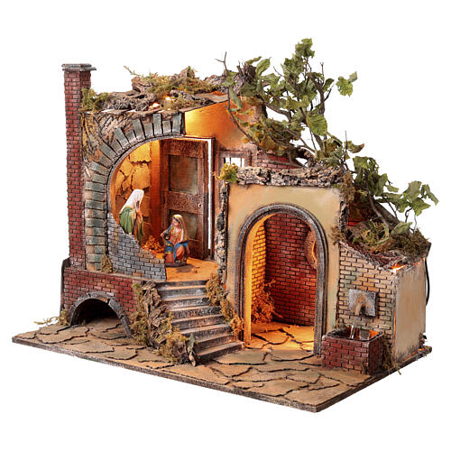 Aldeia presépio napolitano com fonte Sagrada Família 45x65x40 cm figuras 10-15 cm 3