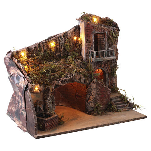Ambientación 40x50x30 cm iluminada casa con gruta y fuente Belén Nápoles 6-8 cm 4