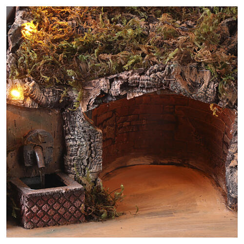 Décor illuminé 40x48x30 cm pour crèche napolitaine maison avec grotte et fontaine pour santons 6-8 cm 2